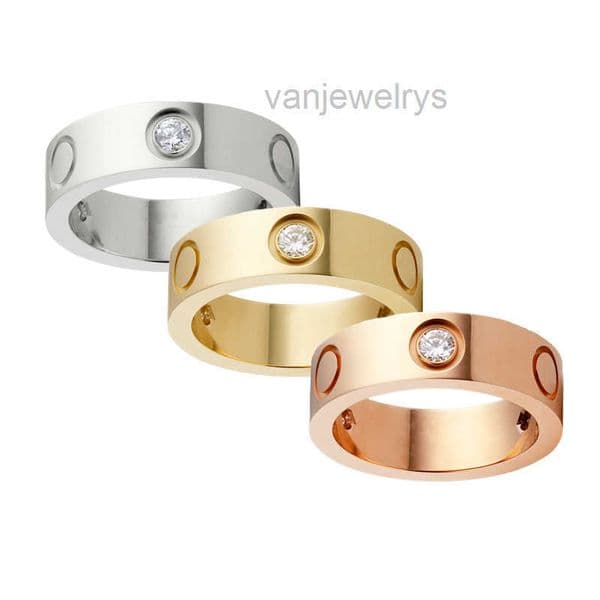 Fashion Love Band Rings For Women Accessories Stainless Steel Mens Luxury Jewelry Couple Engagement Gold Rosegold Crystal Wedding Ring