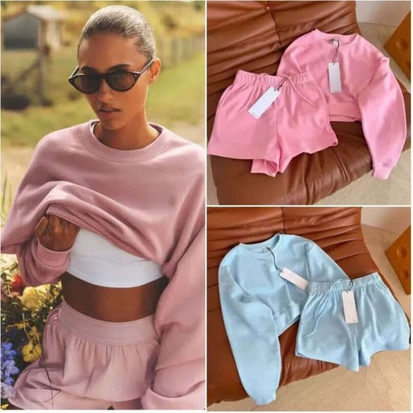 Designer Yoga Set Cropped Sweatshirts+Shorts Crew Neck Pullover Womens Short Tracksuit Studio-to-street Weekend City Jogger Sportswear with Chrome Logo