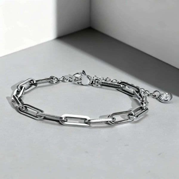 Stainless Steel Paperclip Chain Metal Simple Bracelet For Women Men Silver Plated Punk Jewelry Gifts J260511