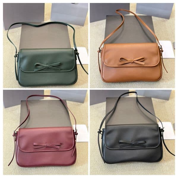 Leopolda luxury designer shoulder bag crossbody bag women's bow solid color leather handbag luxurious simple fashionable black green red letters