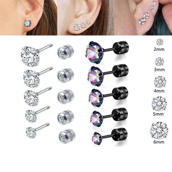 Diamonds Women Screw Earring for Girls Double CZ Zircon Helix Cartilage Stud Earrings Piercing Jewelry Gifts 26Y0511