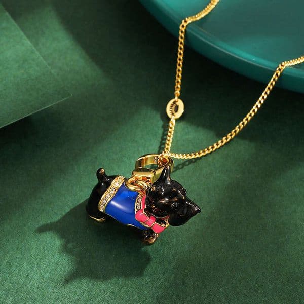 Juicy Coturely Enamel-glazed three-dimensional exquisite Schnauzer pendant cute and adorable design, adorned with a diamond-studded bow, trendy puppy necklace