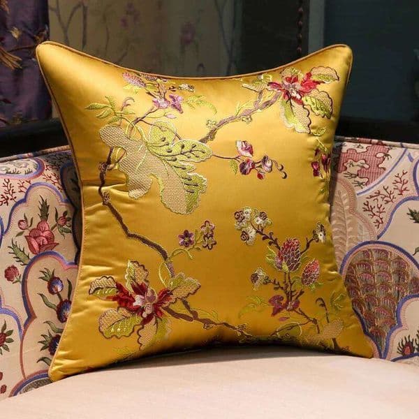 Flowers Pillow Cases Retro Chinese Embroidery Cushion Case Luxury Gold Green Decorative Pillow Case Cover For Sofa Chair Home Decorations 26Y0509