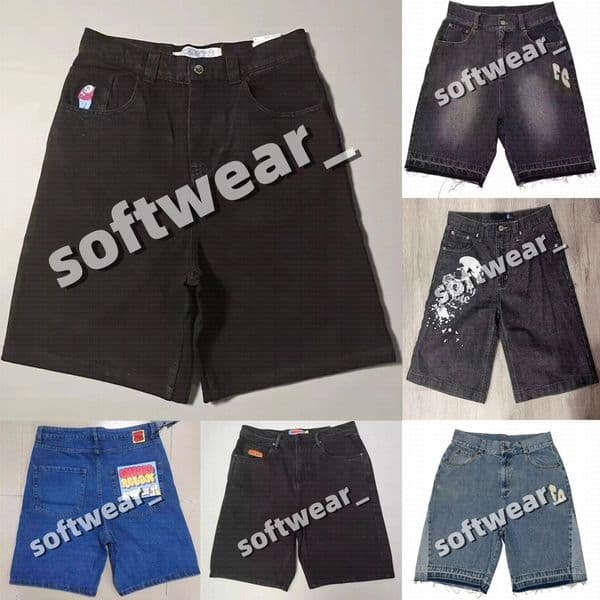 Designer Men's Shorts Street Embroidery High Waist Washed Trendy Brand Oversized Retro Jeans Men Y2k Goth Punk