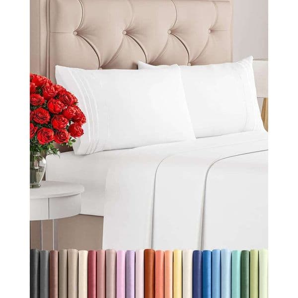 Queen Size 4 Piece Comfy Breathable Cooling Hotel Luxury for Women & Men Deep Pocks, Easy-Fit, Extra Soft and Wrinkle Free Shes - White Oeko-Tex Bed She