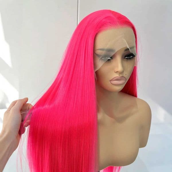 Hot Pink Lace Front Wigs for Women Long Straight Synthetic Hair Free Part Natural Hairline Rose Red Colored Cosplay Party Wig X260511