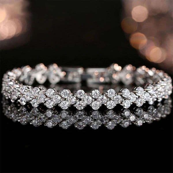 14K White Gold Roman Lab Moissanite Diamond Bracelet Engagement Wedding bangles Bracelets for women Bridal Jewelry J260511