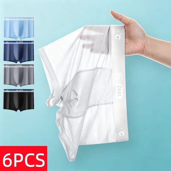 6Pcs/Lot Mens Ultra-Thin Ice Silk Underwear Summer Cool Quick-Drying Comfortable Breathable Boxers Sexy Seamless Underpants 260509