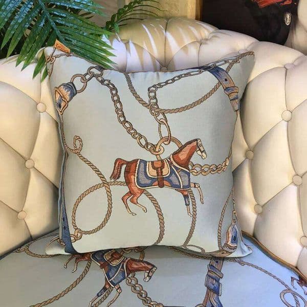 Horse Chain Pillow Cases Luxury Cushion Orange Ivory Green Satin Jacquard Decorative Pillow Case Cover For Sofa 45 50x50 Home Deco 26Y0509