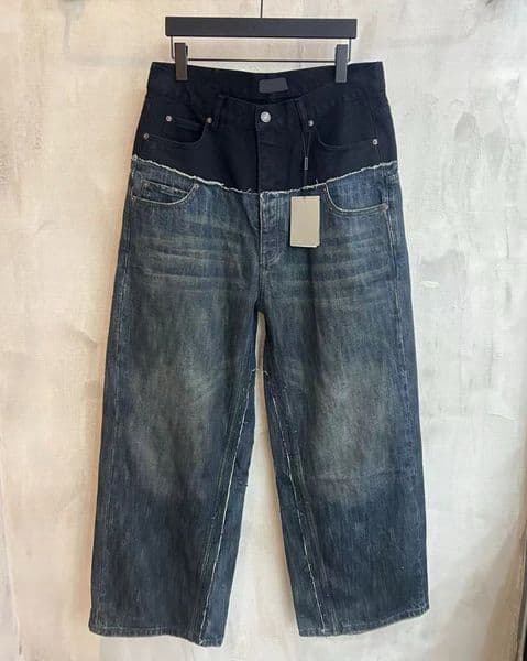 Stripe Printing Jean Men's Denim Pants Casual Fashion Trousers Asian Size Wide Leg Pants
