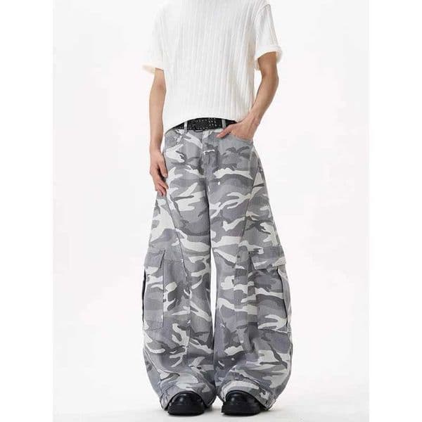 Camouflage Baggy Cargo Pants Mens High Rise Trousers Straight Wide Leg Oversize Pants 2025 Autumn Aesthetics Vintage Y2K jeans L260509