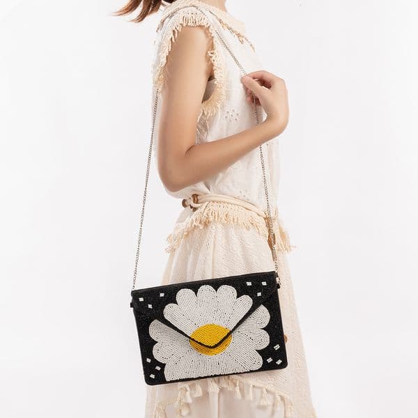 New Leisure Travel Shoulder Bag Pearl Embroidery Women s Handbag European and American Women s Color blocked Pearl Embroidery Women s Bag Vacation Bag