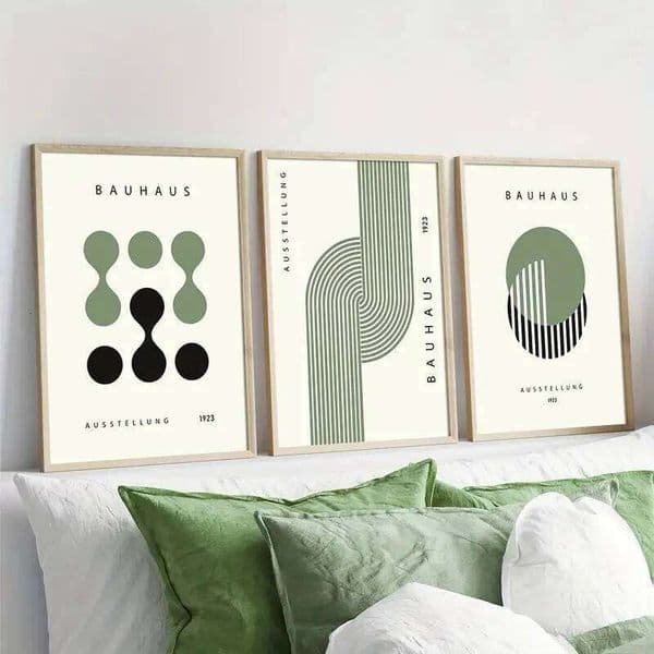 Green Bauhaus Abstract Geometric Canvas Prints Modern Creative Pattern Wall Art Poster for Home Office Living Room Spring Dec 26Y0511