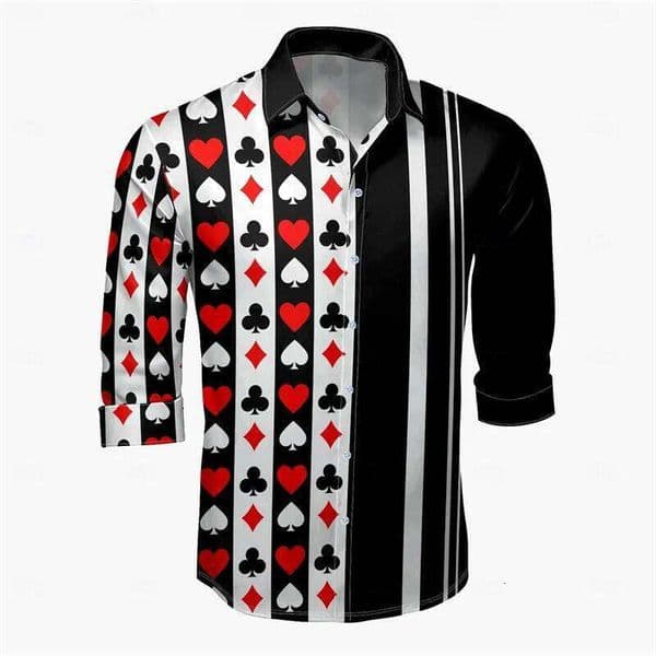 Outdoor Poker Lapel Long Sleeve Shirt A Series of Casual Party Entertainment Men's Shirts
