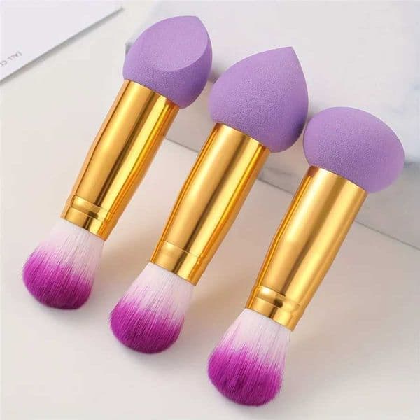 3 Pcs Double Ended Purple Makeup Sponge and Brush Set Easy to Use Portable Travel Set C260511