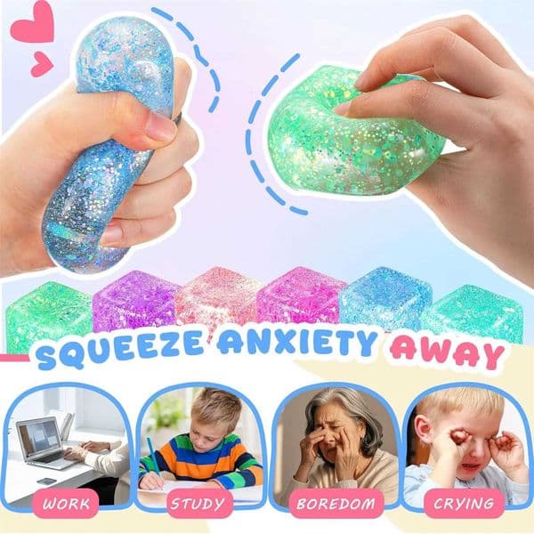 Slow Rise Glitter Stress Cube Stress Balls Malt Sugar Stress Balls for Adults Kids ADHD Fidget Toys Anxiety Squishy Toys X260511