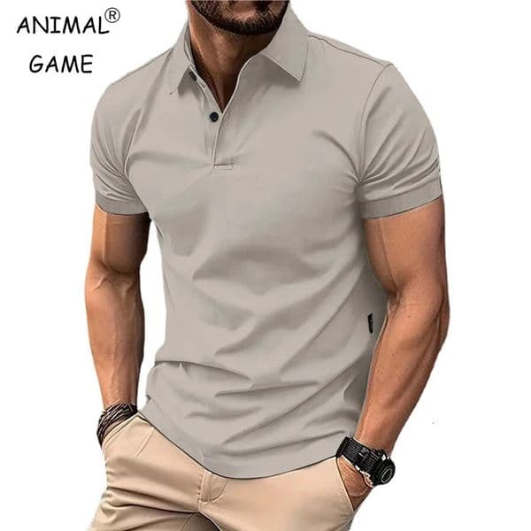 Summer Mens Solid Color Polo Shirt Short Sleeve Lapel Button Tshirts for Men Casual Streetwear Lightweight Jogging Tops 260511