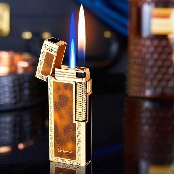 DERUI New Narrow Version Gas Lighter Dual Flame Switching Exquisite and Compact Metal Grinding Wheel Gift for Men and WomenJ260511