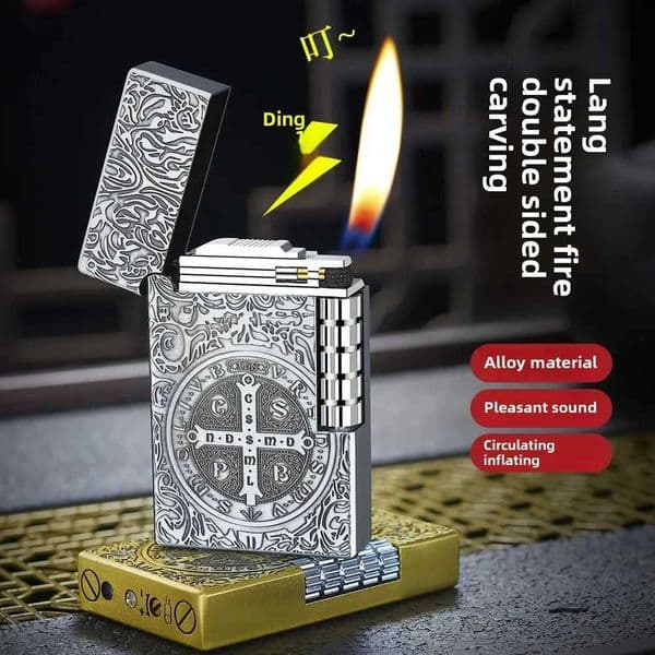 Fashion Metal Carving Craft Inflatable Lighter Bright Flame Butane Gas Smoker Accessory Unique Gift Metal Grinding WheelJ260511