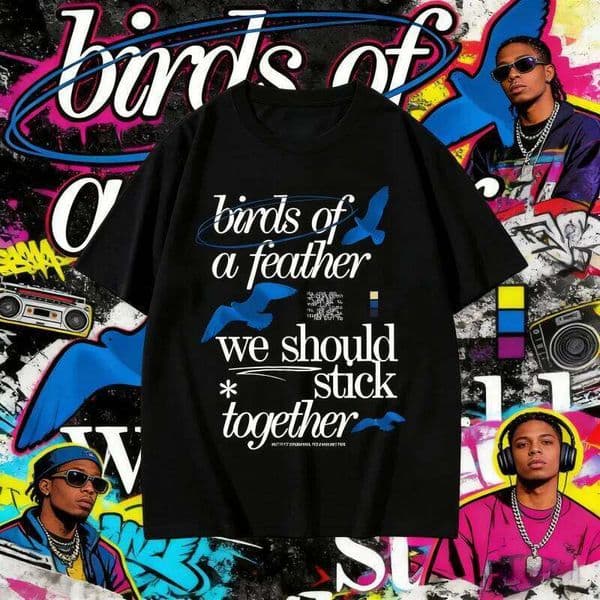 Streetwear Birds of A Feather Print Cotton T-Shirt 2026 Summer Sport Hip Hop Casual Breathable Unisex Plus Size Tops Y2k