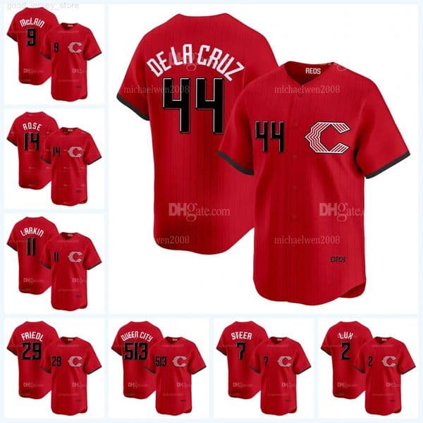 Reds 2026 City Connect Baseball Jersey Elly De La Cruz Matt McLain Spencer Steer TJ Friedl Eugenio Suarez Tyler Stephenson Brady Singer Hunter Greene Larkin Benson