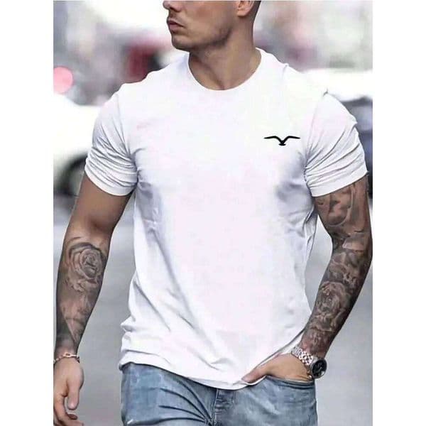 Men's 100% Cotton Summer Loose and Comfortable Bird Graphic Printed Slim Fit Casual Sports Round Neck Short Sleeved T-shirt Top W260511