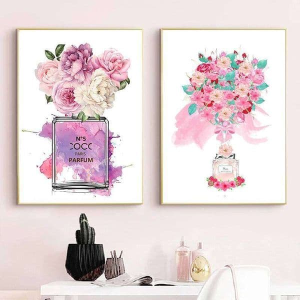 Fashion Perfume Bottle Print Peony Flower Watercolor Painting Canvas Poster Woman Luxurious Wall Art Picture Girls Bedroom Decor 26Y0511