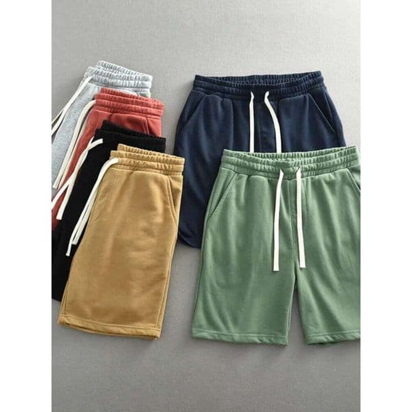 Summer New American Retro Knitted Solid Color Shorts Men's Fashion Loose Elastic Wasit Drawstring Sport Casual 5-point Pants J260511