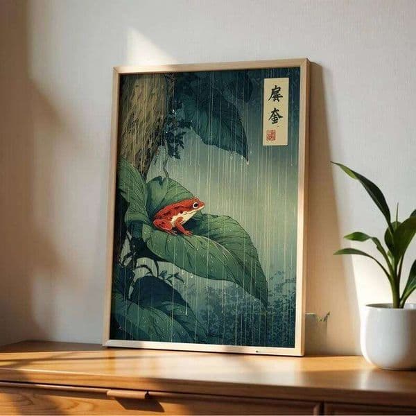 1pc Japanese Canvas Art, Unframed Vintage Rainforest Wall Art Print, Red Frog on Leaf Poster For Living room Decortion 26Y0511