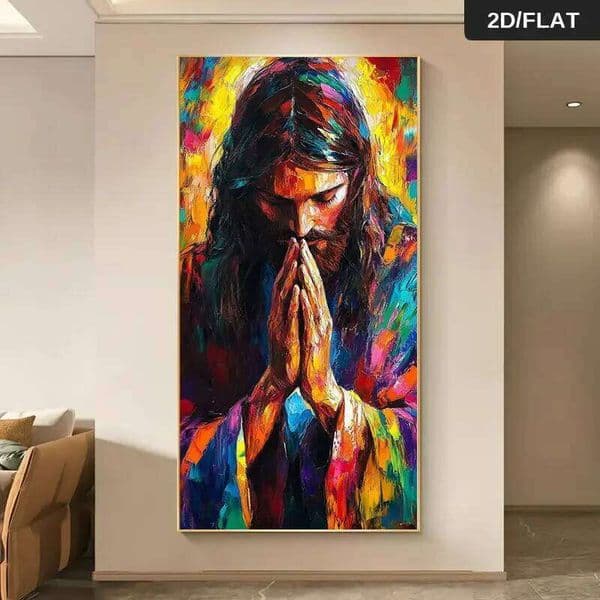 1pc Extra Large 70x140cm (27.5x55.1in) Jesus Prayer Canvas Painting - Modern Abstract Religious Wall Art with Vibrant Colors (Bl 26Y0511