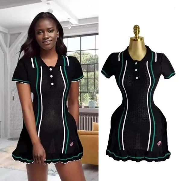 Fashion Sexy Package Hips Knitted Mini Dress Summer Vintage Turndown Collar Ruffled Party Dresses For Women Streetrwear 260511