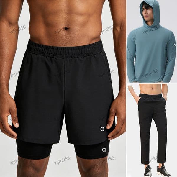 yoga men shorts double-layer quick drying running shorts sweatshirt short sleeved top hooded long sleeved hoodie T-shirt sports pants gym clothes men set active wear