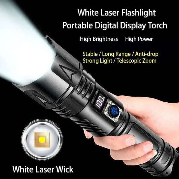 Portable White Laser Flashlights High-power Telescopic Zoom Torch Lamp Waterproof Camping Emergency 5 Modes Lighting Flashlight S260509