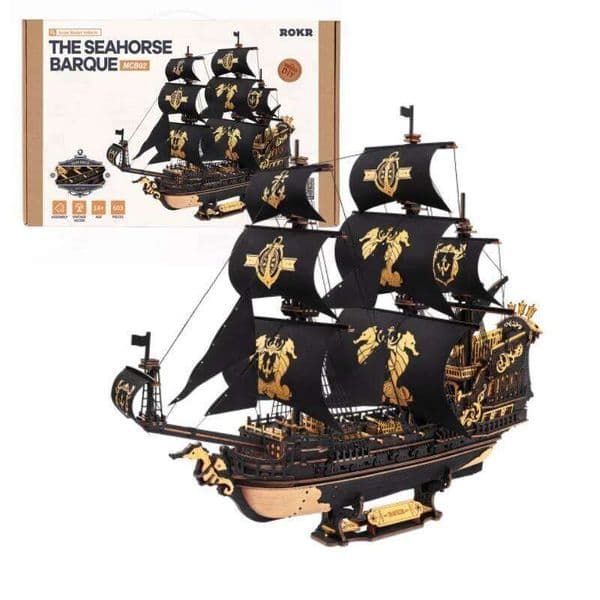 Robotime Rokr Wooden Seahouse Barque Model kit 3D Puzzle Build Home Desk Decoration Gift For Teens and Adults 26Y0511