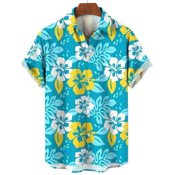 Men's Summer New Casual Beach Shirt Short Sleeve Flower Plant Lapel Hawaiian Holiday Clothing Apparel
