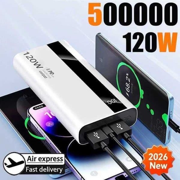 120W 500000mAh Power Bank High Capacity Super Fast Charging Power Bank Portable Battery Charger For Huawei iPhone Samsung Xiaomi C260511
