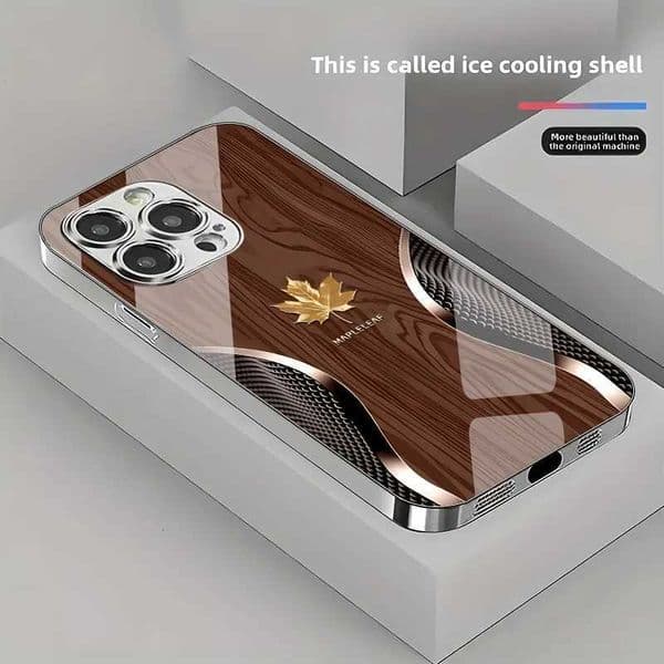 Gold Maple Leaf Wood Grain Curve Pattern Phone Case For iPhone 17 16 15 14 13 12 11 Pro Max Plus 16E 17 Air Tempered CoverJ260511