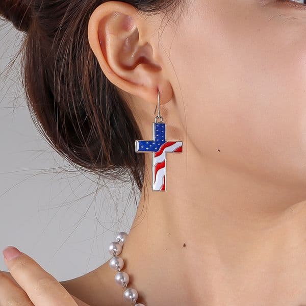 Comfortable Jewelry American Independence Gift Earrings Day Flag Party Earrings Cross Alloy Earrings E23130