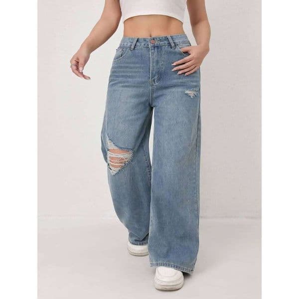European and N Style Loose Leg Straight-leg with Holes Women Comfortable Fashion All-matching Trend Jeans 26W05011
