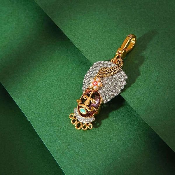 Juicy Coturely Vintage exotic cultural diamond-encrusted amethyst gemstone pearl flower feather Indian king head pendant necklace