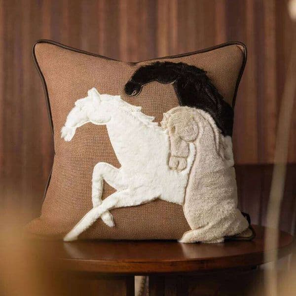 Horse Pillow Cases Retro Brown Cushion Case Luxury Decorative Pillow Case Cover For Sofa 45x45 Embroidery Art Living Room Home Decoration 26Y0509