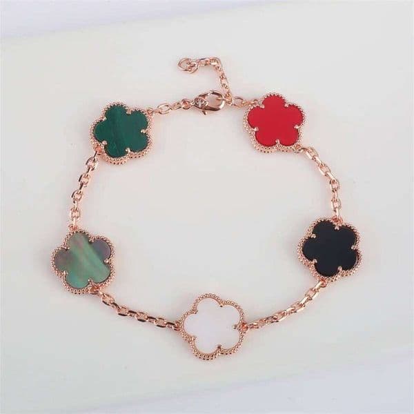 Hot Sale 11 Color Natural Stone Five Leaf Flower Plant Adjustable Bracelet Classic for Woman Fashion Party Jewelry Gift J260511