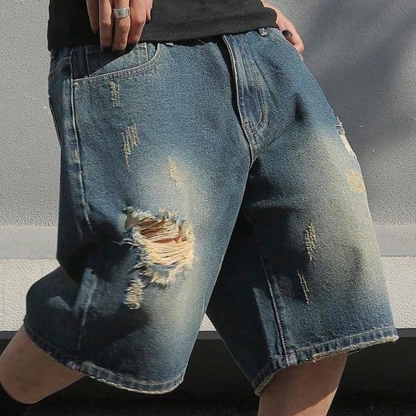 Men Summer Baggy Stretchy Denim Shorts Jeans For Men Streetwear Ripped Knee length Baggy Comfort Cargo Casual Shorts Pants Jean 260509