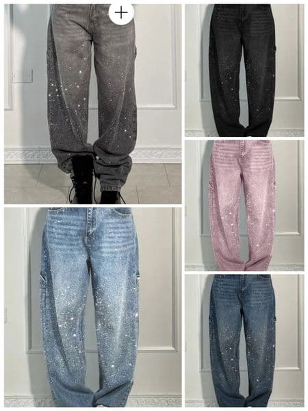Women's Jeans Chic Rhinestones Women Loose Pocket Versatile Zipper Low Waist Straight Denim Trousers Female 2026 Spring Lady Streetwear