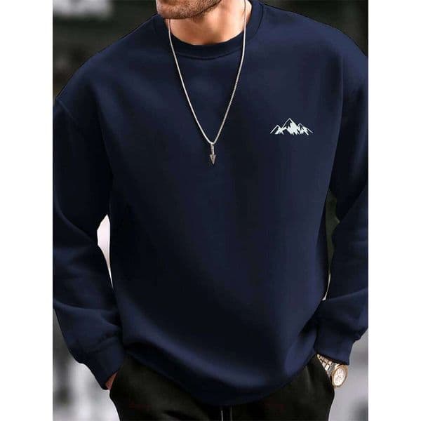 Men's autumn and winter casual loose fashion classic mountain pattern print long sleeved round neck sweatshirt