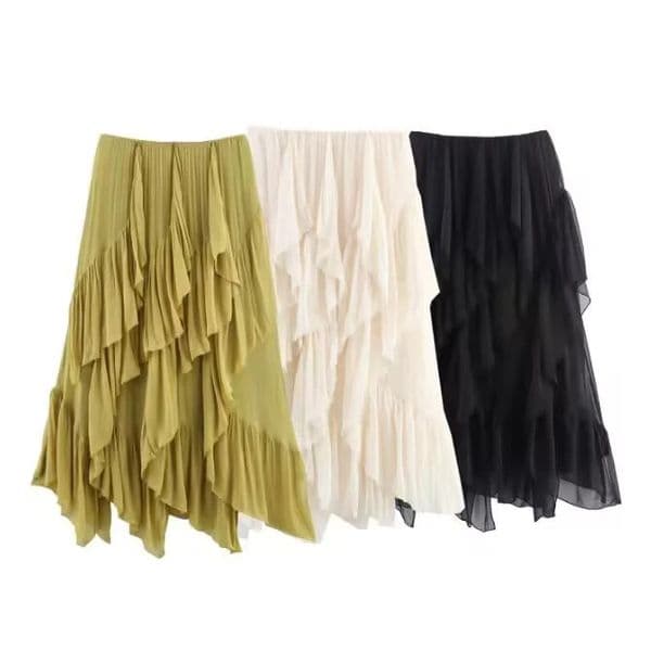 European and American style summer product womens clothing sense layered decoration mid waist MIDI skirt 260511