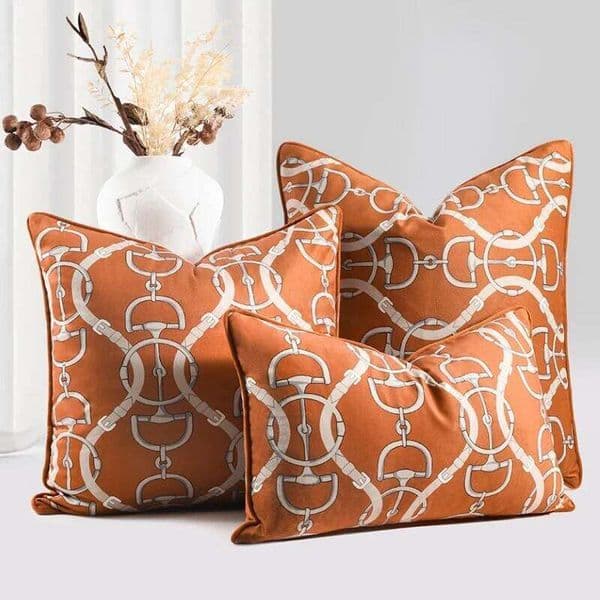 Orange Velvet Pillow Cases Luxury Chain Print Cushion Case Modern Classical Square Decorative Pillow Case Cover For Sofa Chair Home Decor 26Y0509