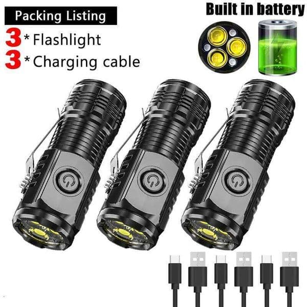 Super Bright Mini 3LED Flashlight With Pen Clip And Tail Magnet,Builtin Battery USB Charge Outdoor Portable Torch Emergency Lamp S260509