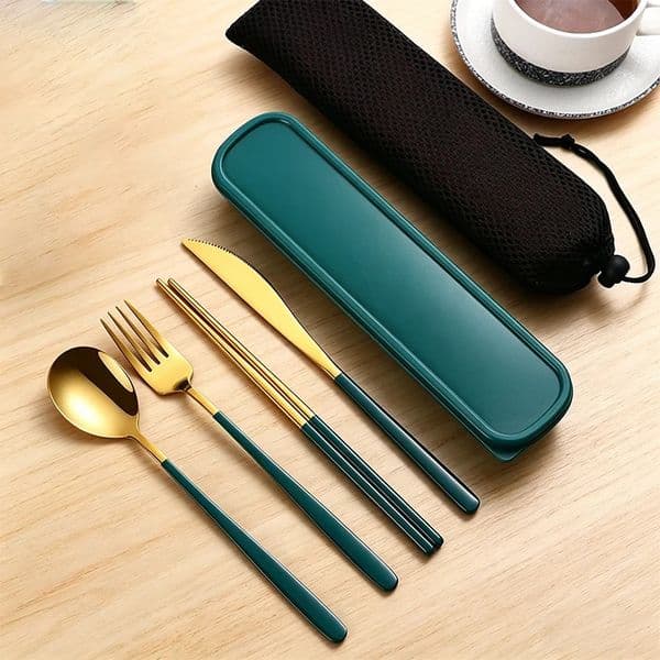 304 Stainless Steel Flatware Set Portable Travel Cutlery Kit with Case Fork Spoon Knife Chopsticks 4In1 Tableware Set for Lunch 260511