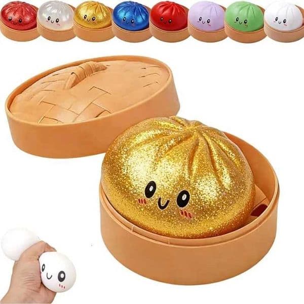 Realistic Giant Dumpling Squeeze Toy with Bamboo Steamer Soft Slow Rebound Sensory Squeeze Toy Relief Anxiety Fidget Stress Ball X260511